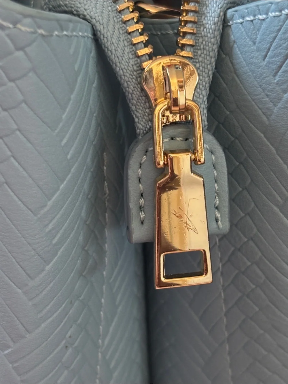 Elegant Light Blue Woven-Texture Satchel with Removable Strap